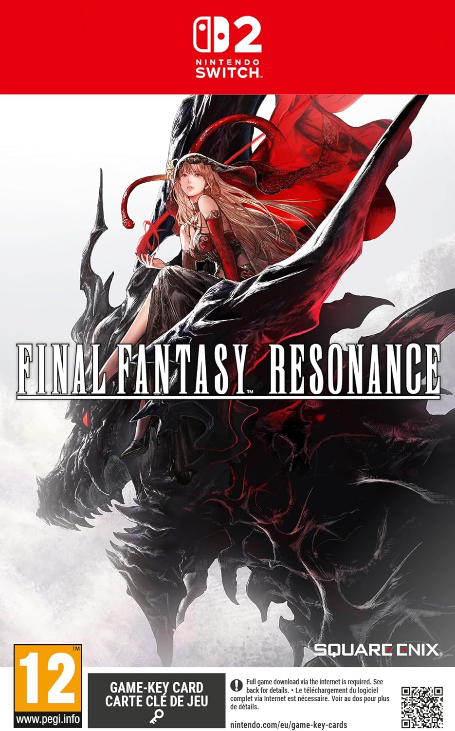 Jaquette de Final Fantasy Resonance sur Nintendo Switch 2, avec une illustration rouge, noire et blanche