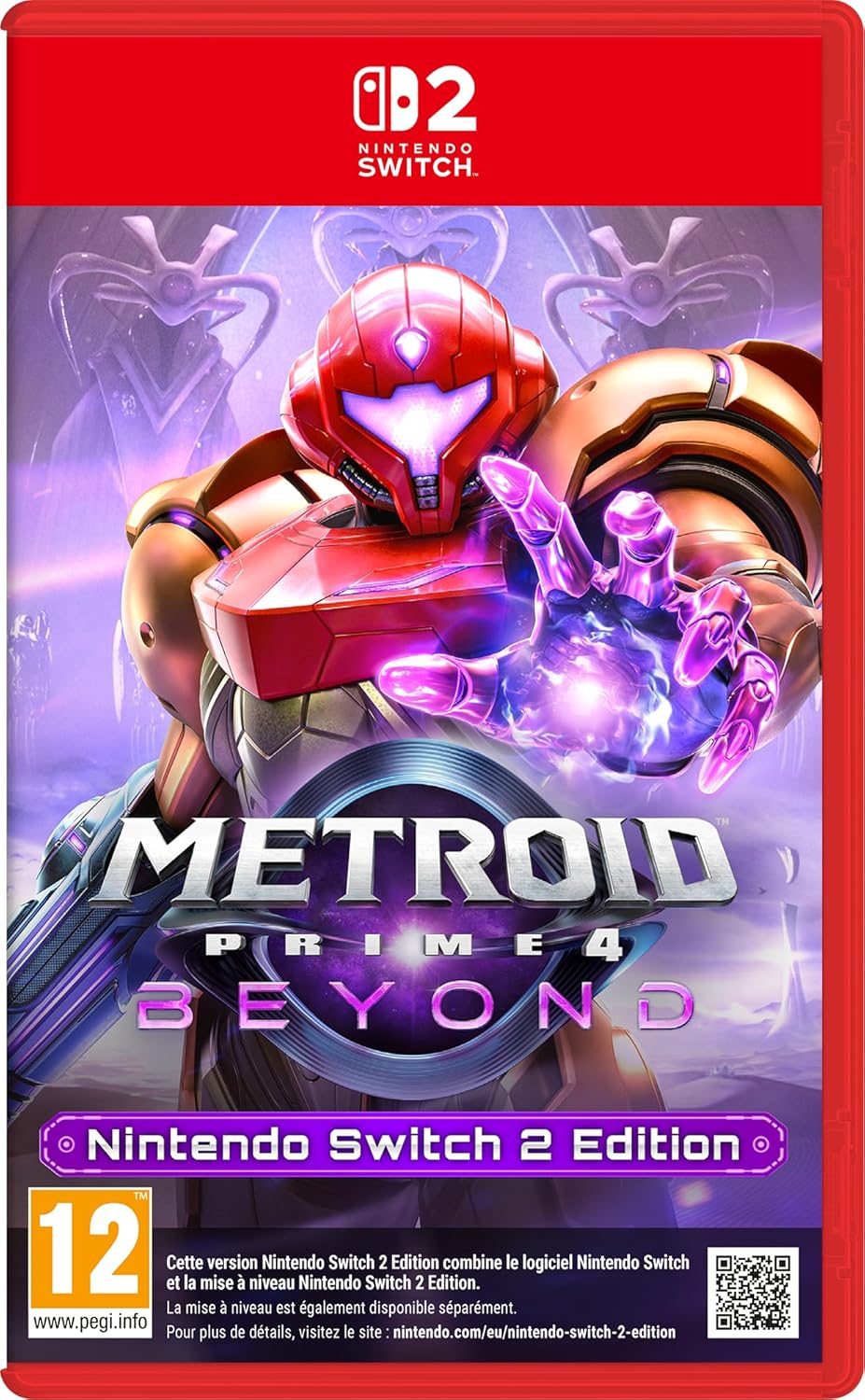 Jaquette de Metroid Prime 4 Beyond Nintendo Switch 2 Edition avec Samus en armure sur fond violet