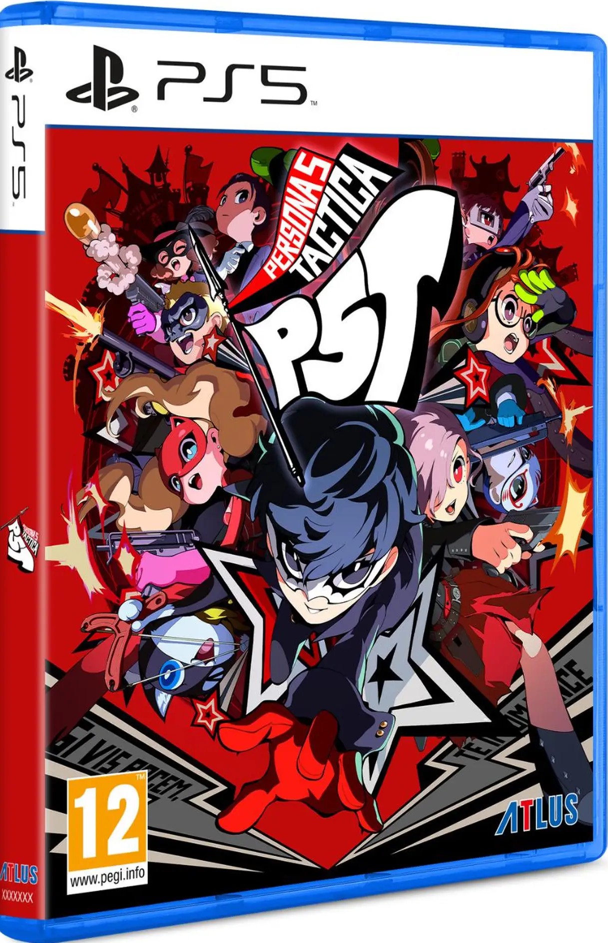 Boîtier PS5 de Persona 5 Tactica avec Joker et ses alliés sur fond rouge