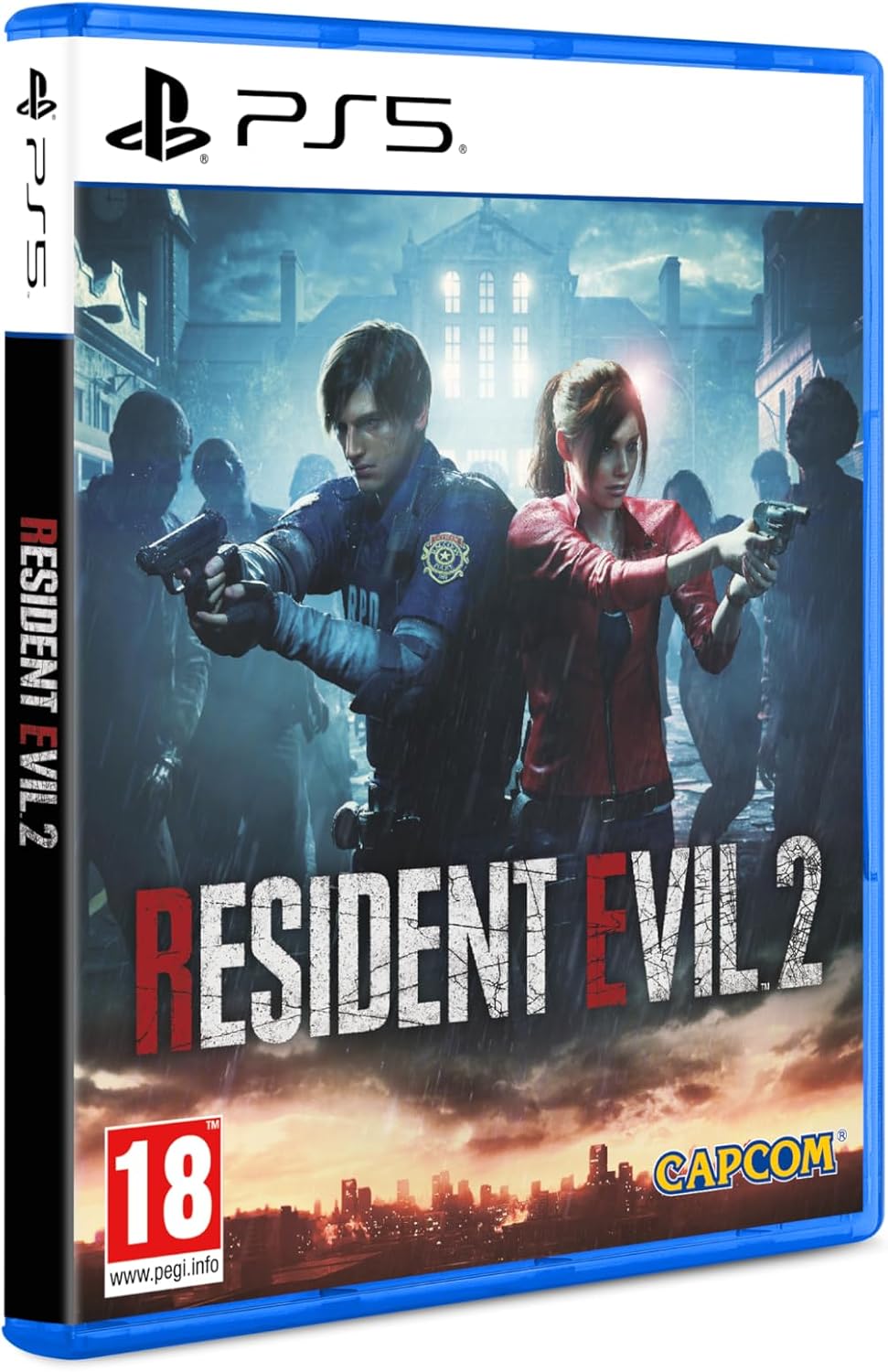 Jaquette PS5 de Resident Evil 2 avec Leon S. Kennedy et Claire Redfield