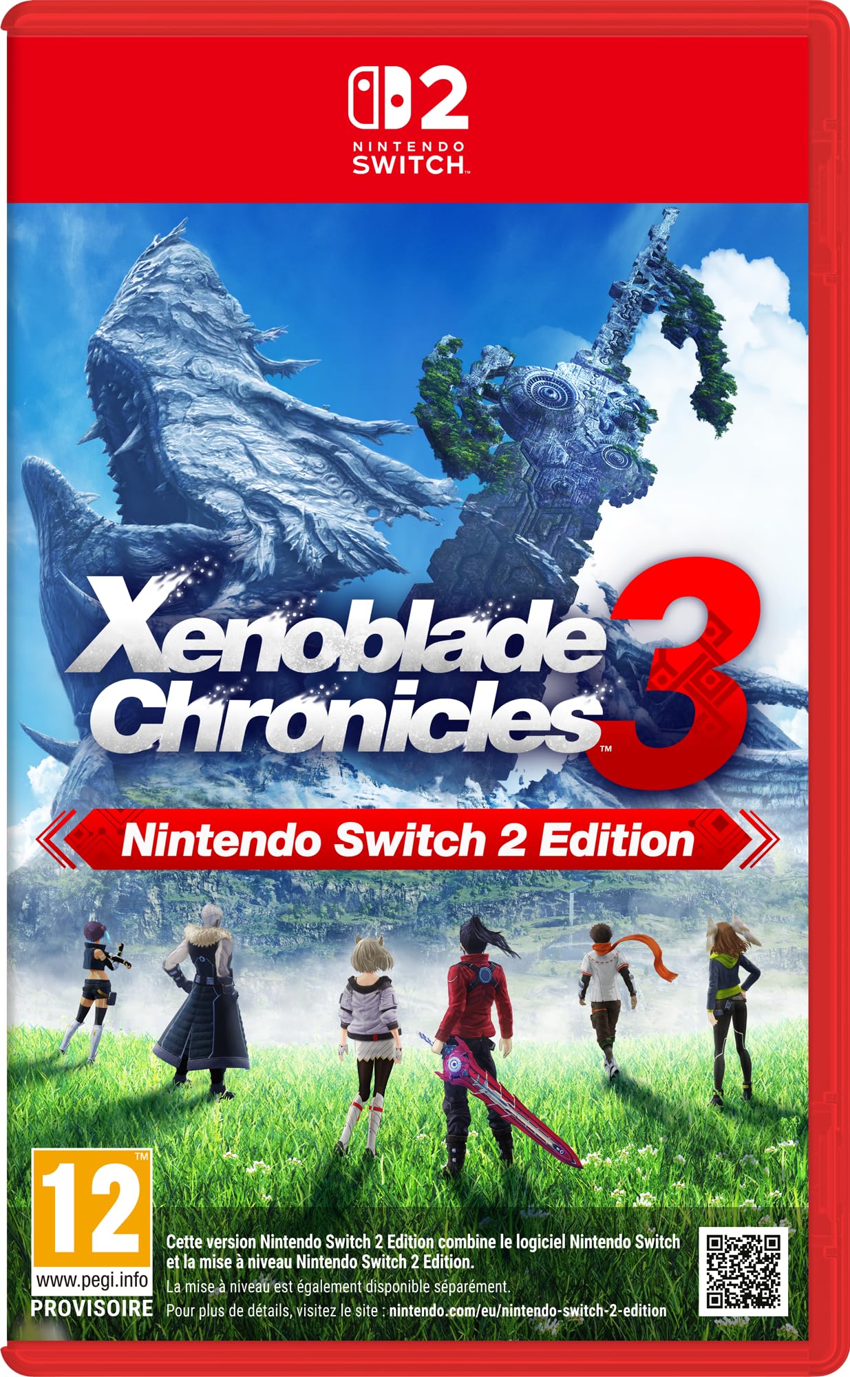 Jaquette de Xenoblade Chronicles 3 Nintendo Switch 2 Edition, montrant les héros face à un paysage montagneux d'Aionios.