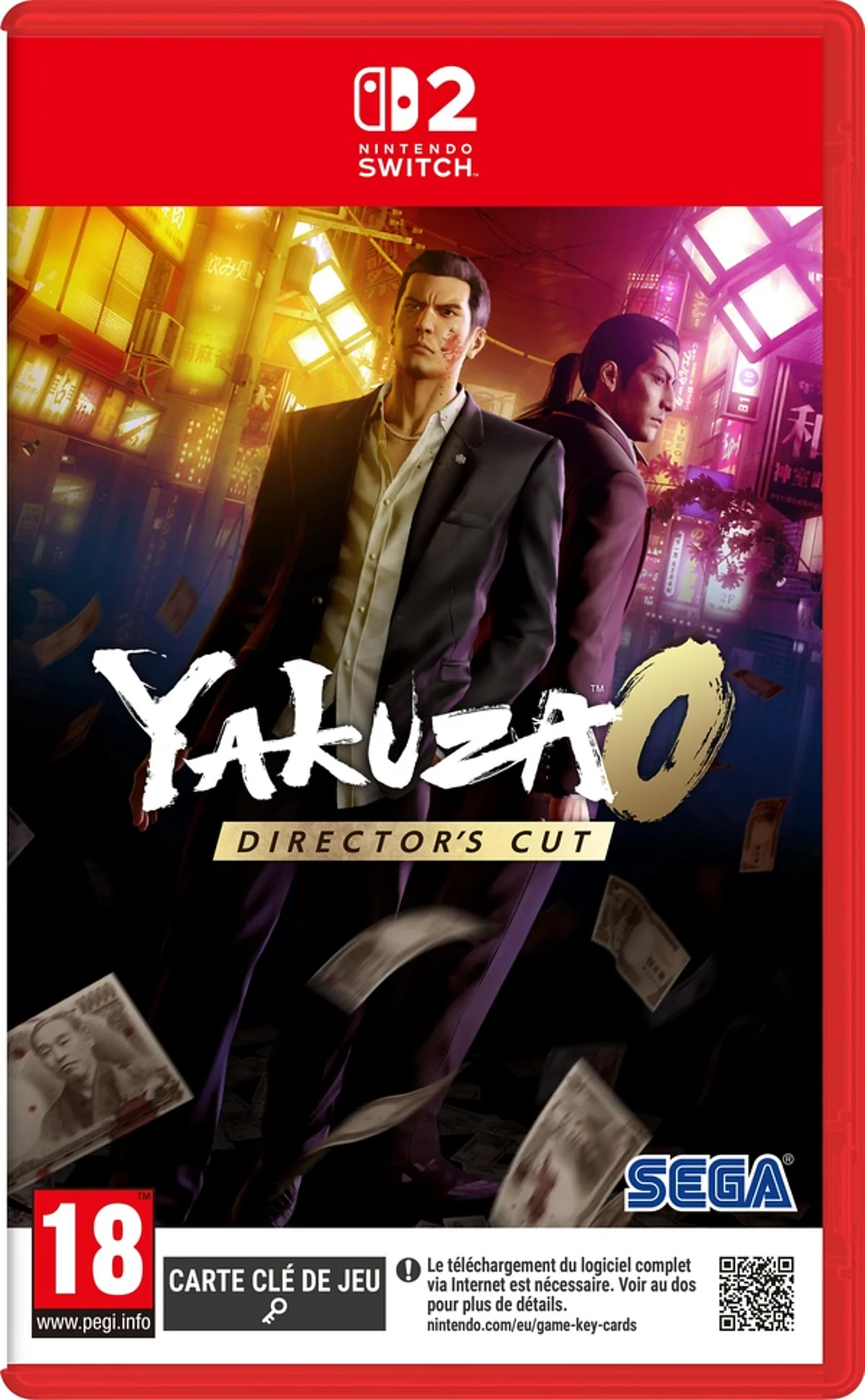 Jaquette de Yakuza 0 Director’s Cut sur Nintendo Switch 2 avec Kazuma Kiryu et Goro Majima